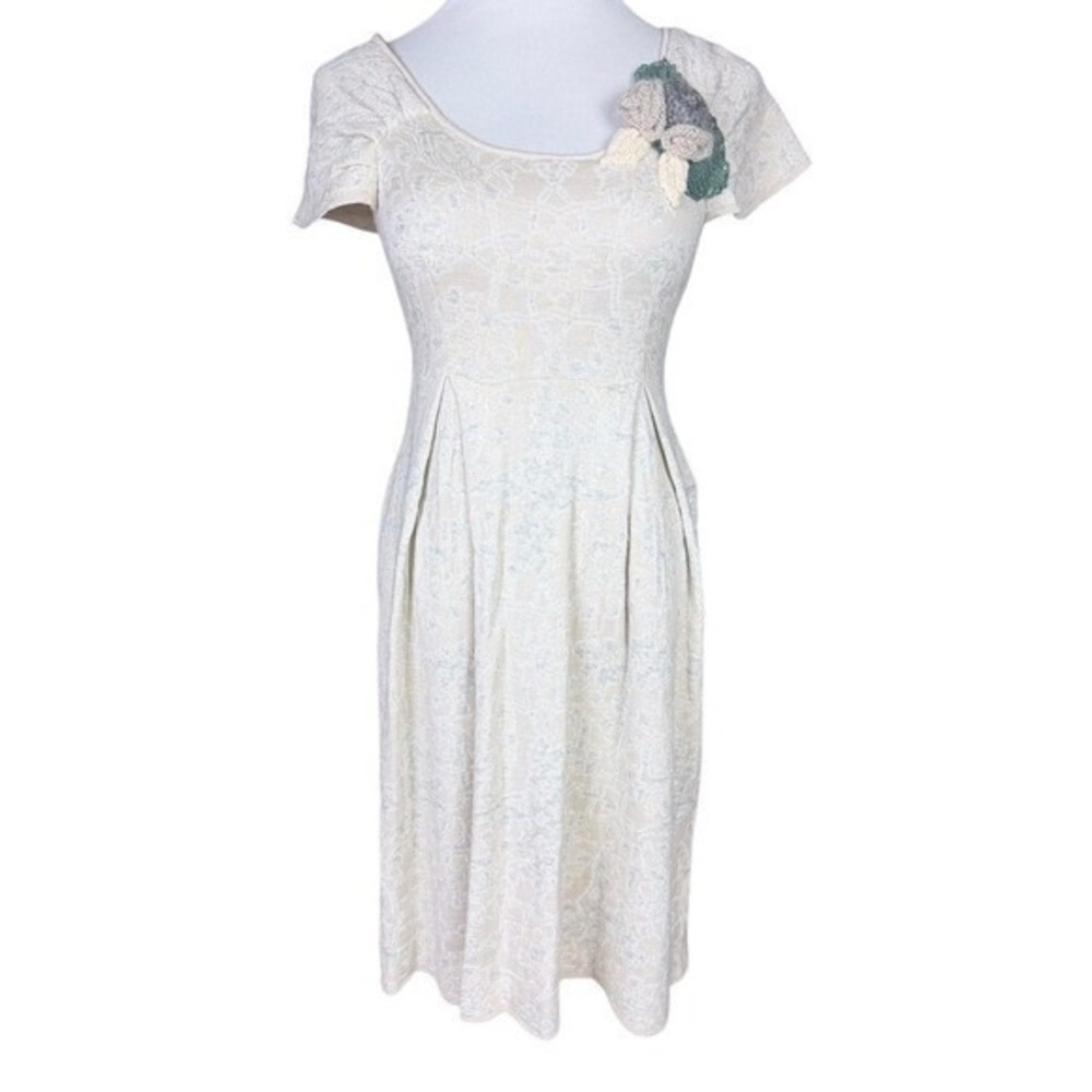 Moth‎ Anthropologie Cream Floral Jacquard Sweater Dress Crochet Flower XS